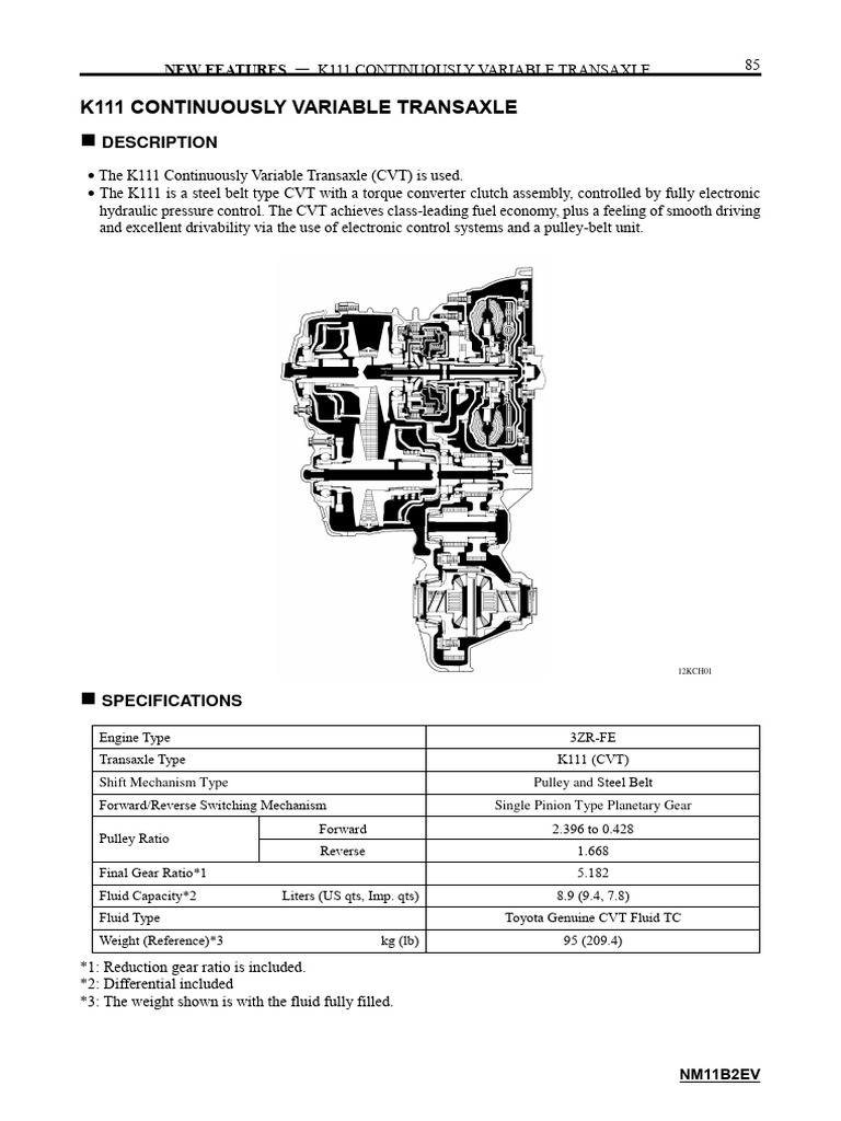 K111 Continuously Variable Transaxle Description PDF Automatic