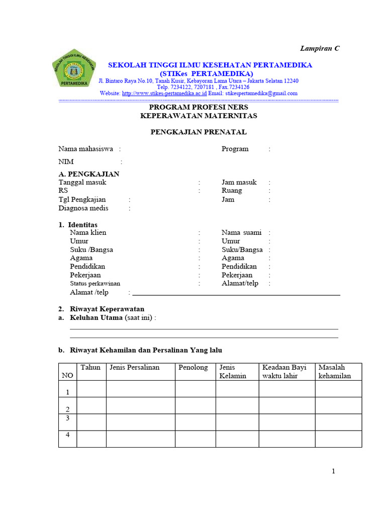 Pengkajian Prenatal Keperawatan Maternitas | PDF