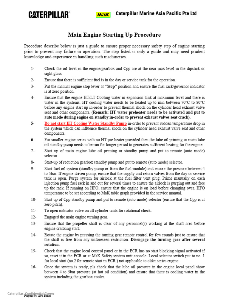 Main Engine Startup Procedure Guide | PDF | Engines | Pump