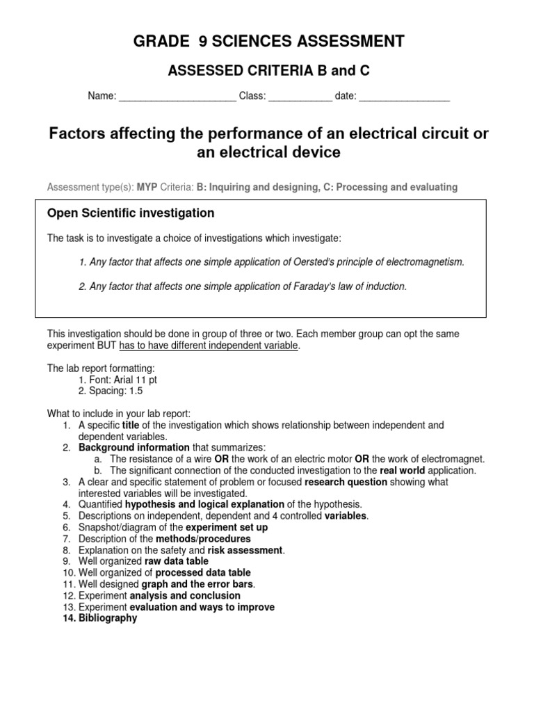 9A and 9D Instruction Paper Assessment Paper Experiemnt B - C ...