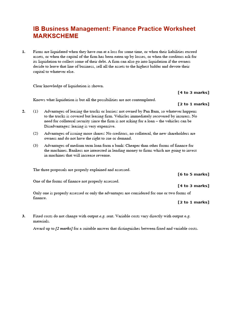 Finance Practice Markscheme | PDF | Net Present Value | Working Capital