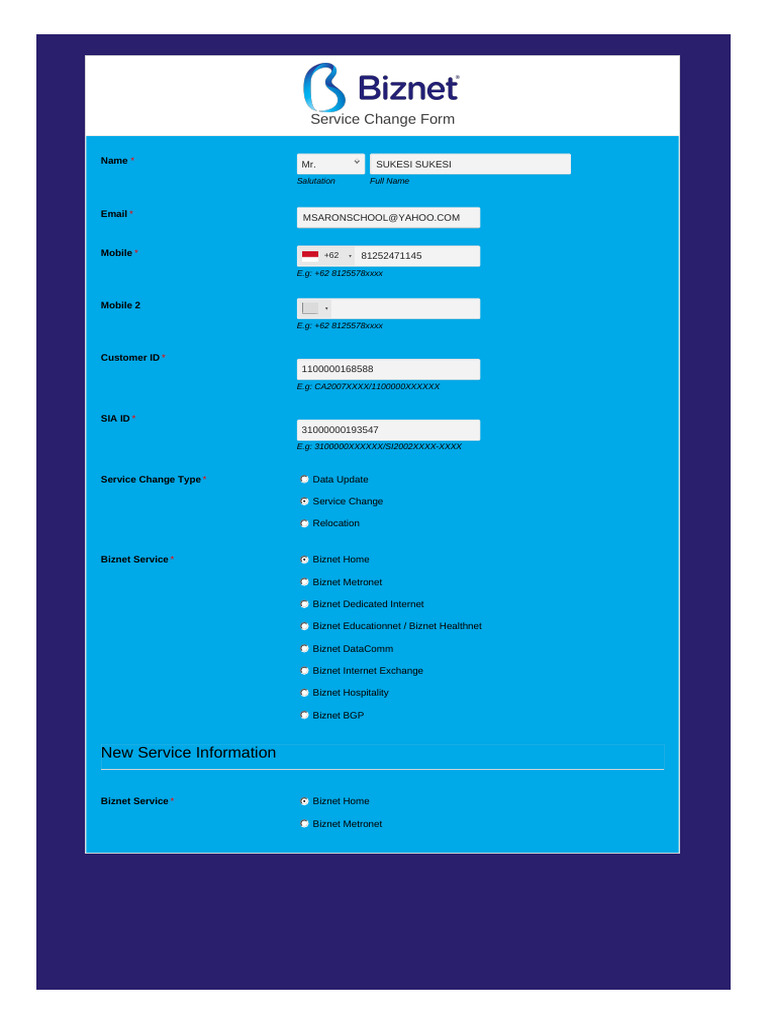 Service ChangeForm - 1100000168588 | PDF
