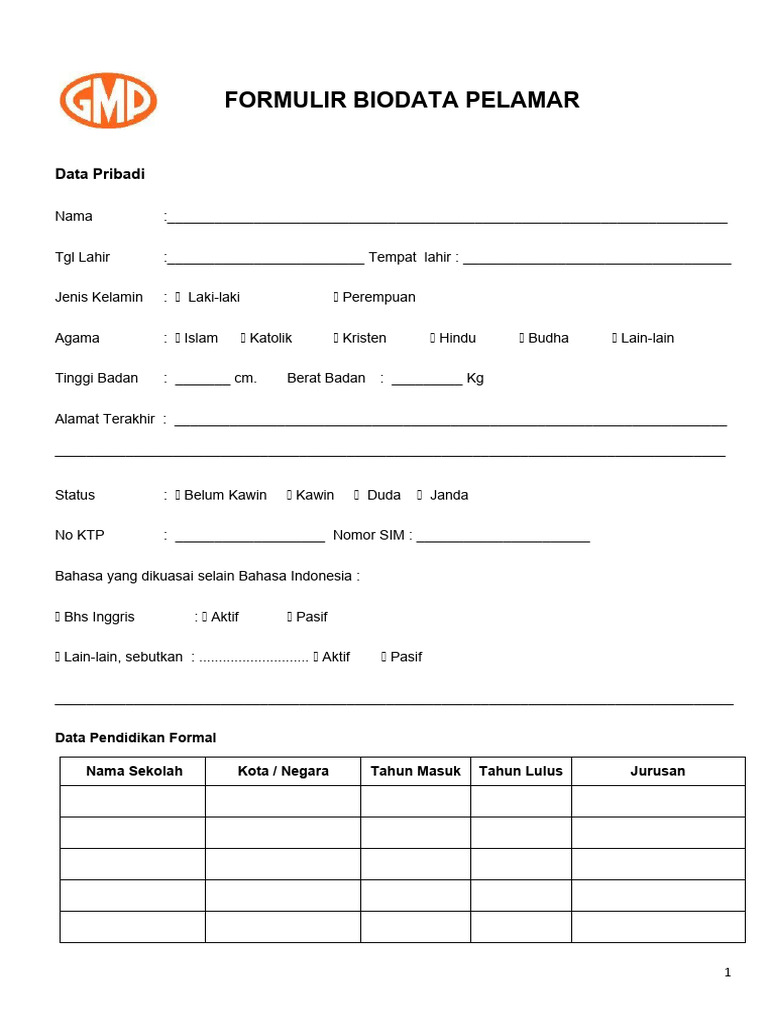 Form data pelamar baru pdf