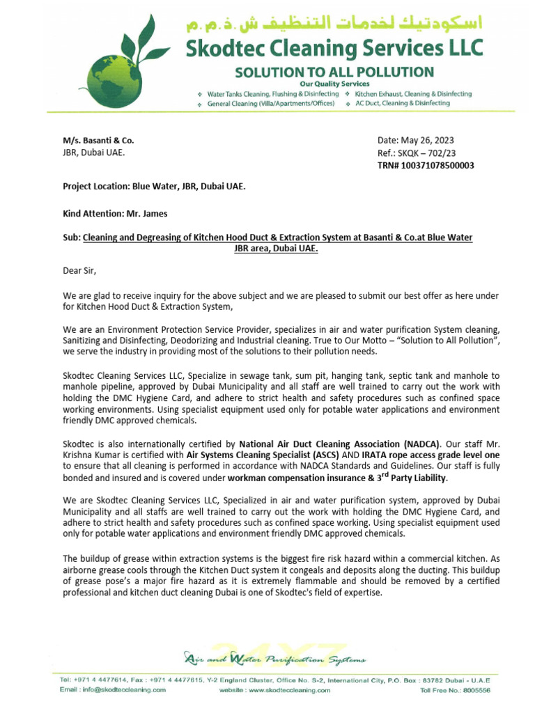 Quotation For Kitchen Hood Duct & Exhaust System at Basanti & Co. PDF