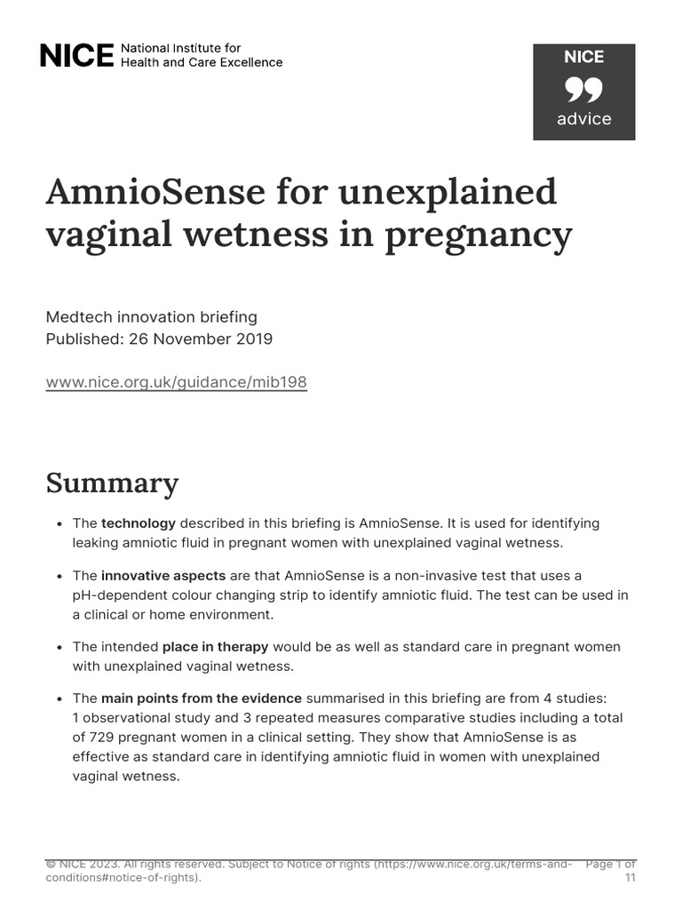 Amniosense For Unexplained Vaginal Wetness in Pregnancy PDF