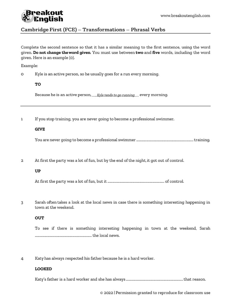 First FCE Transformations Phrasal Verbs | PDF