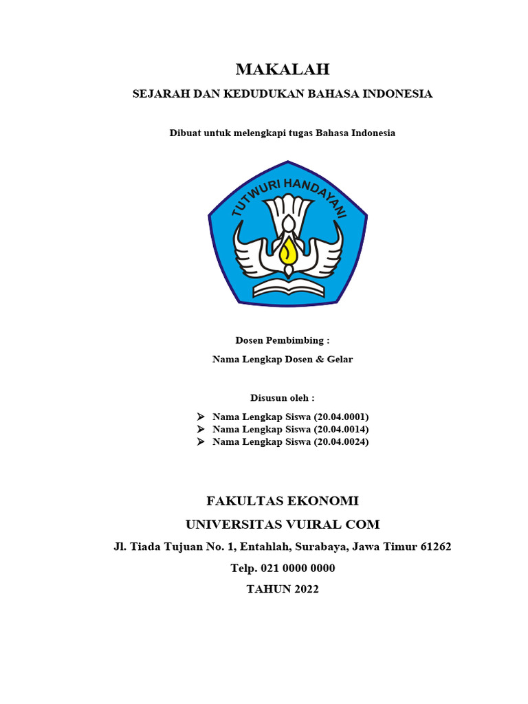 Contoh Cover Makalah Mahasiswa Kelompok Pdf