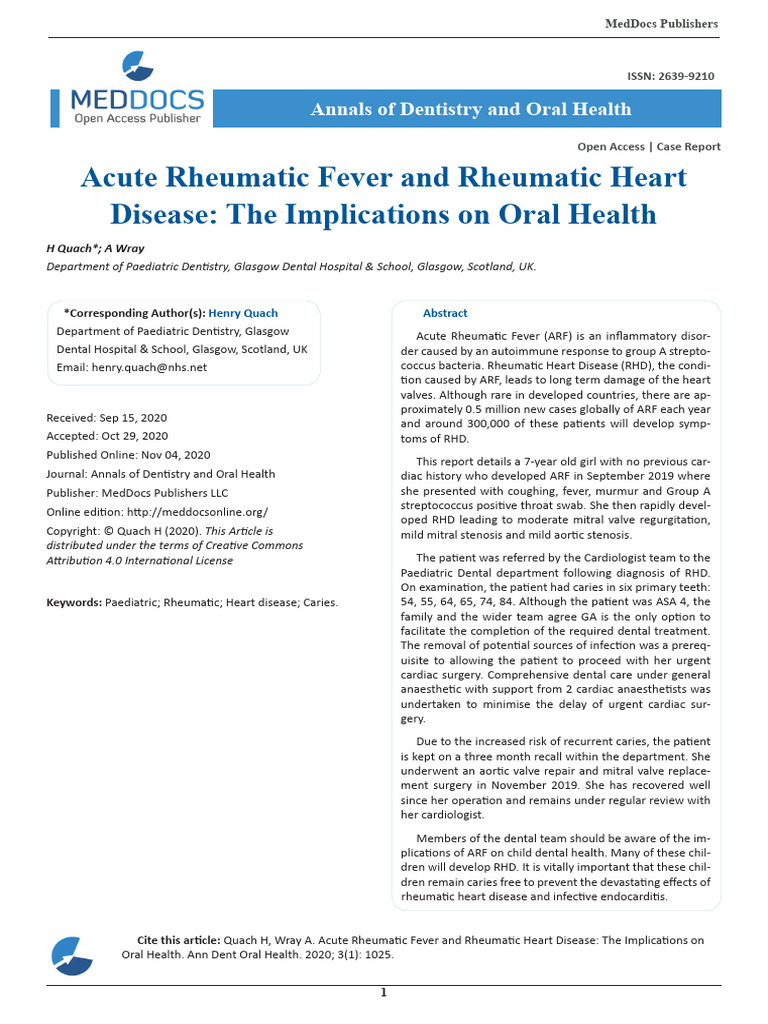 Acute Rheumatic Fever and Rheumatic Heart Disease The Implications On