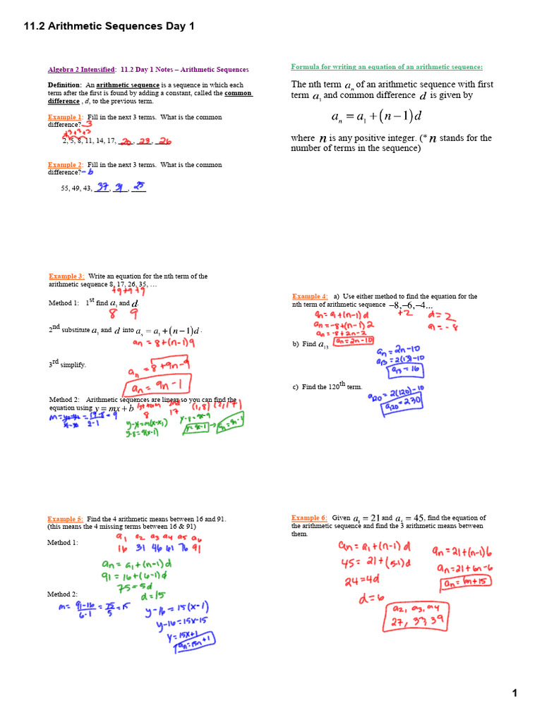 11.2 Arithmetic Sequences | PDF | Sequence | Equations