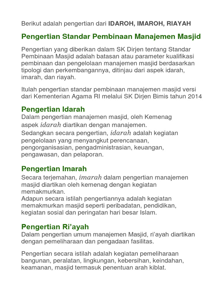 Pengertian Idarah, Imarah, dan Riayah | PDF