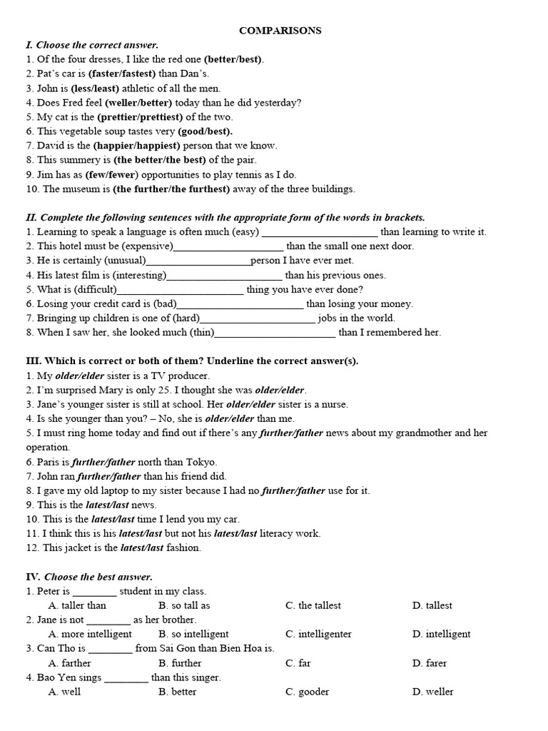 Lesson 1. Exercises On Comparisons | PDF