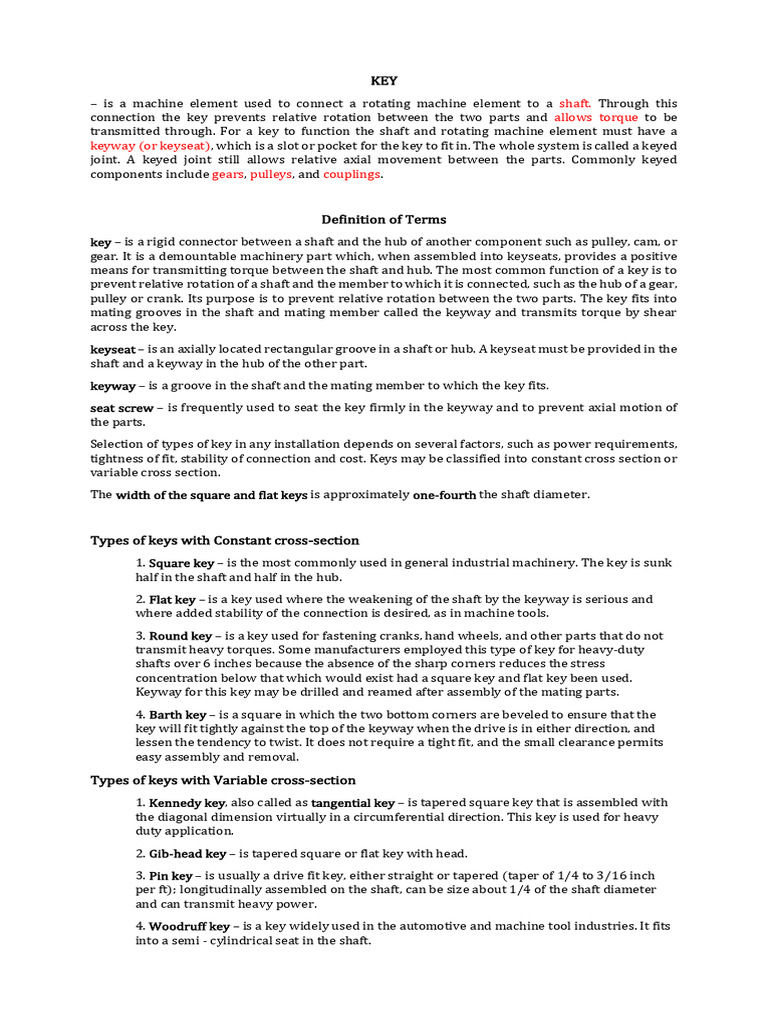 Keys Lecture | PDF | Mechanical Engineering | Manufactured Goods