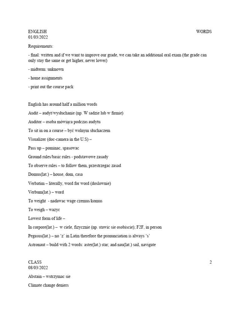 English Words - Notes | PDF