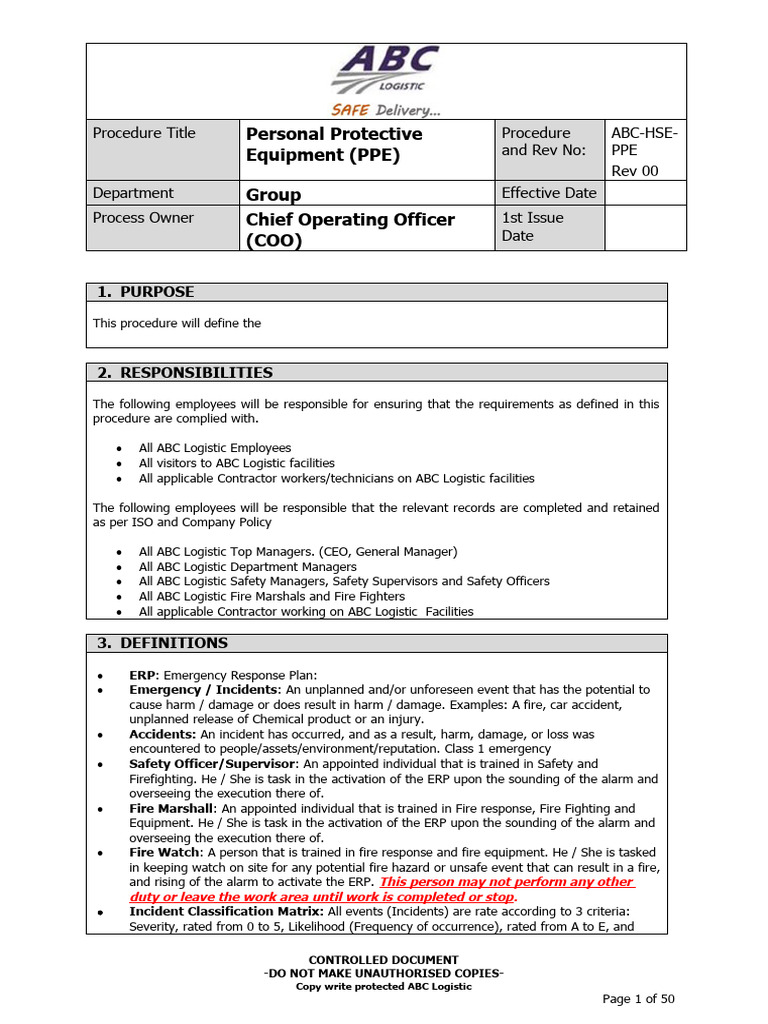 ABCHSEPPE Personal Protective Equipment PPE Rev 00 PDF Personal