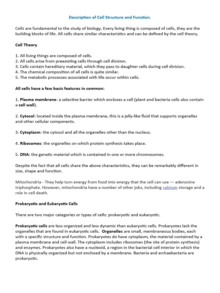 Cell Description And Functions – Types Of Cells – HJEGK