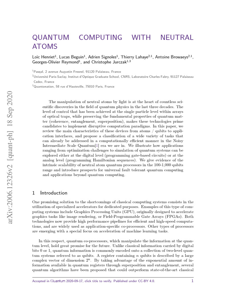 Quantum Computing With Neutral Atoms | PDF | Quantum Computing ...