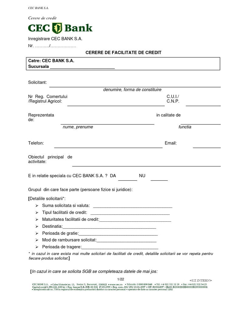 F1 - Cerere de Facilitate Credit - Cerere Noua | PDF