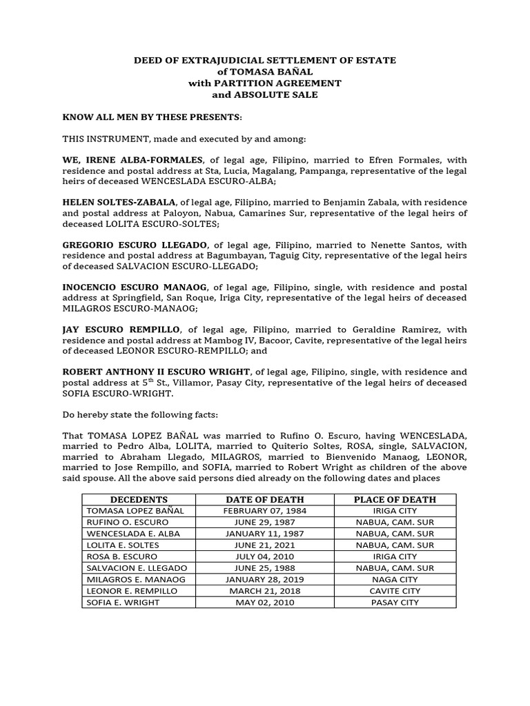 DEED OF EXTRAJUDICIAL SETTLEMENT OF ESTATE | PDF