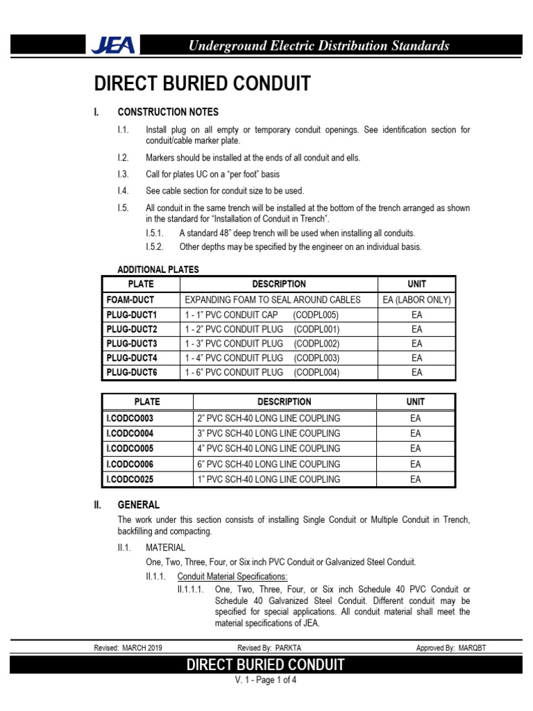 UG V 1 Direct Buried Conduit PDF Electrical Components Civil