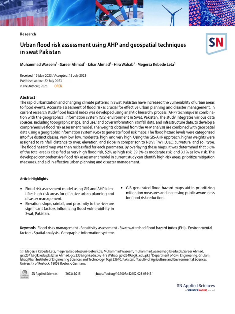 Urban Flood Risk Assessment in Swat | PDF | Flood | Geographic ...
