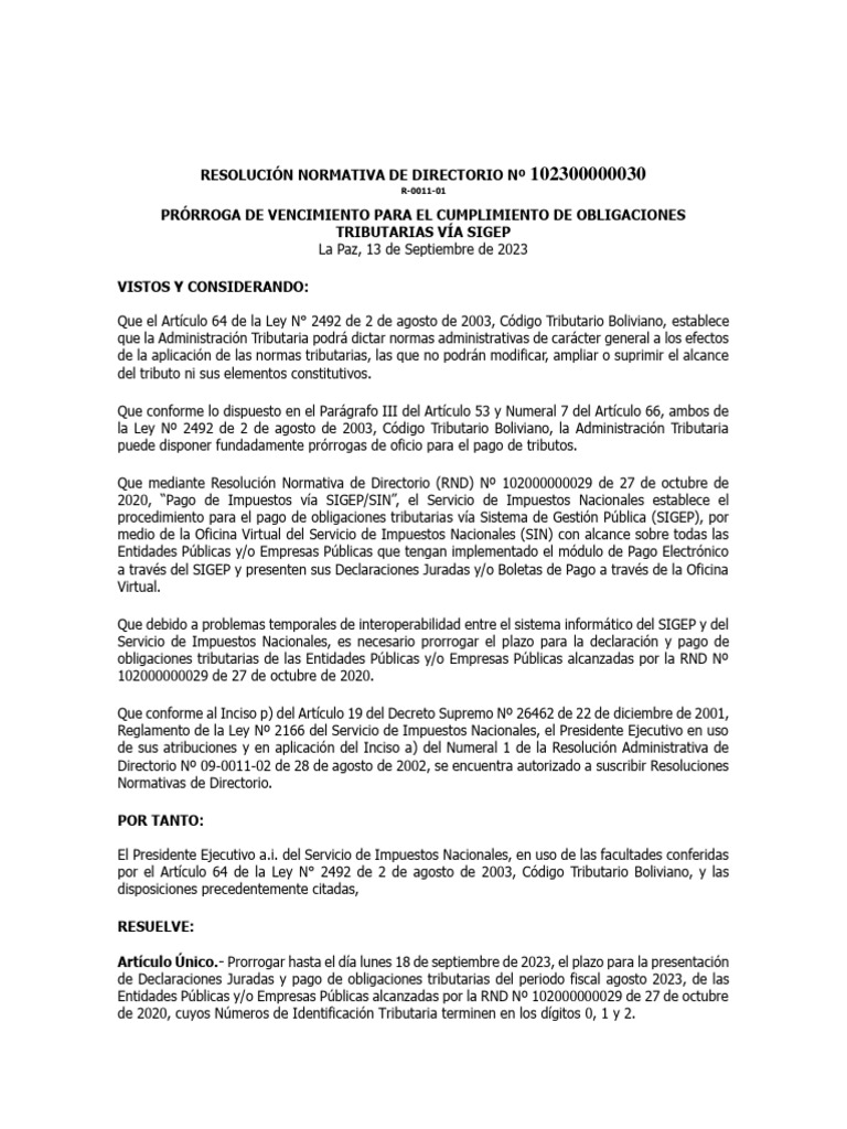 Prórroga de Obligaciones Tributarias 2023 | PDF | Impuestos | Gobernancia