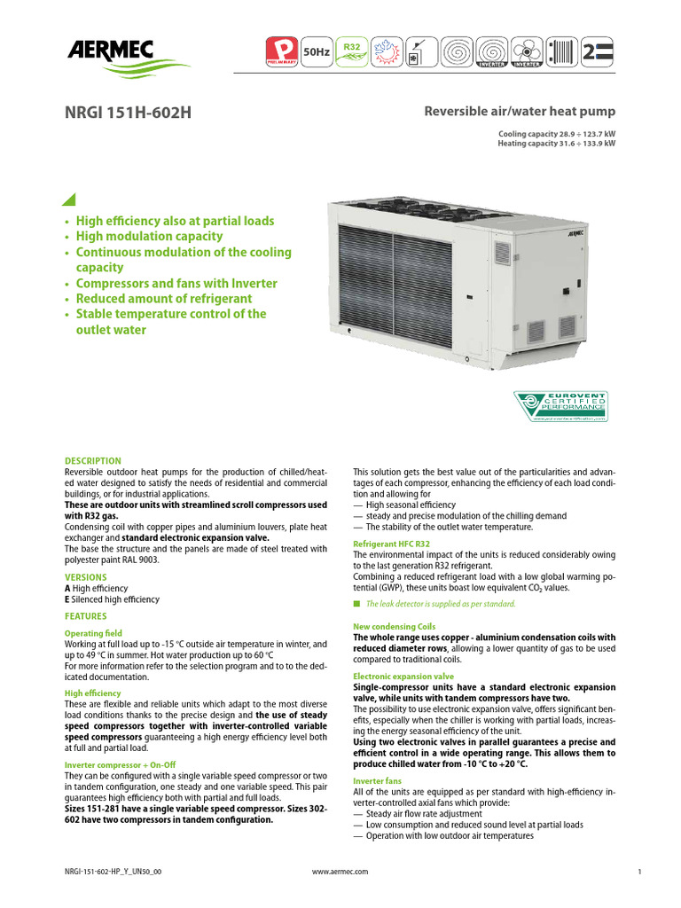 Aermec Nrgi | PDF | Heat Pump | Temperature