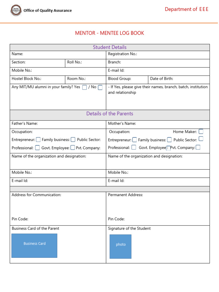 Mentor-Mentee Log Book Template | PDF | Mentorship | Service Industries