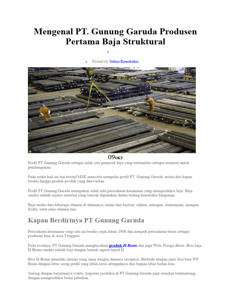 Profil PT Gunung Garuda Steel | PDF