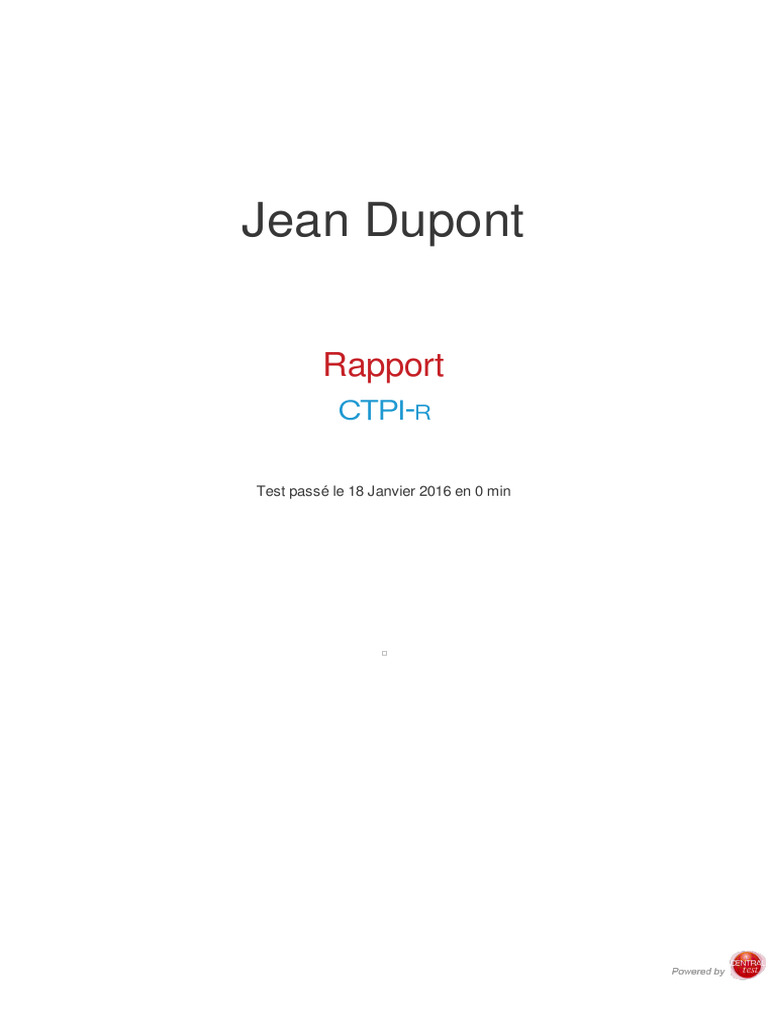 Rapport Test CTPI-R de Jean Dupont | PDF | Émotions | Risque