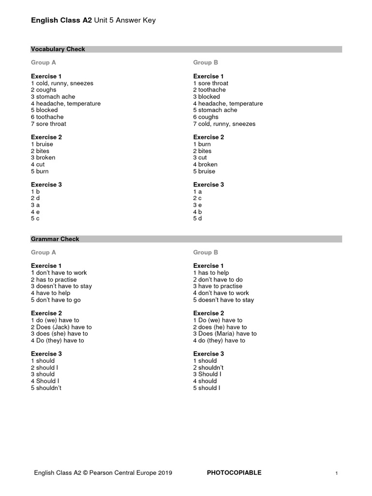 EC - A2 - Tests - Unit 5 Answer Key and Script | PDF | Diseases And ...
