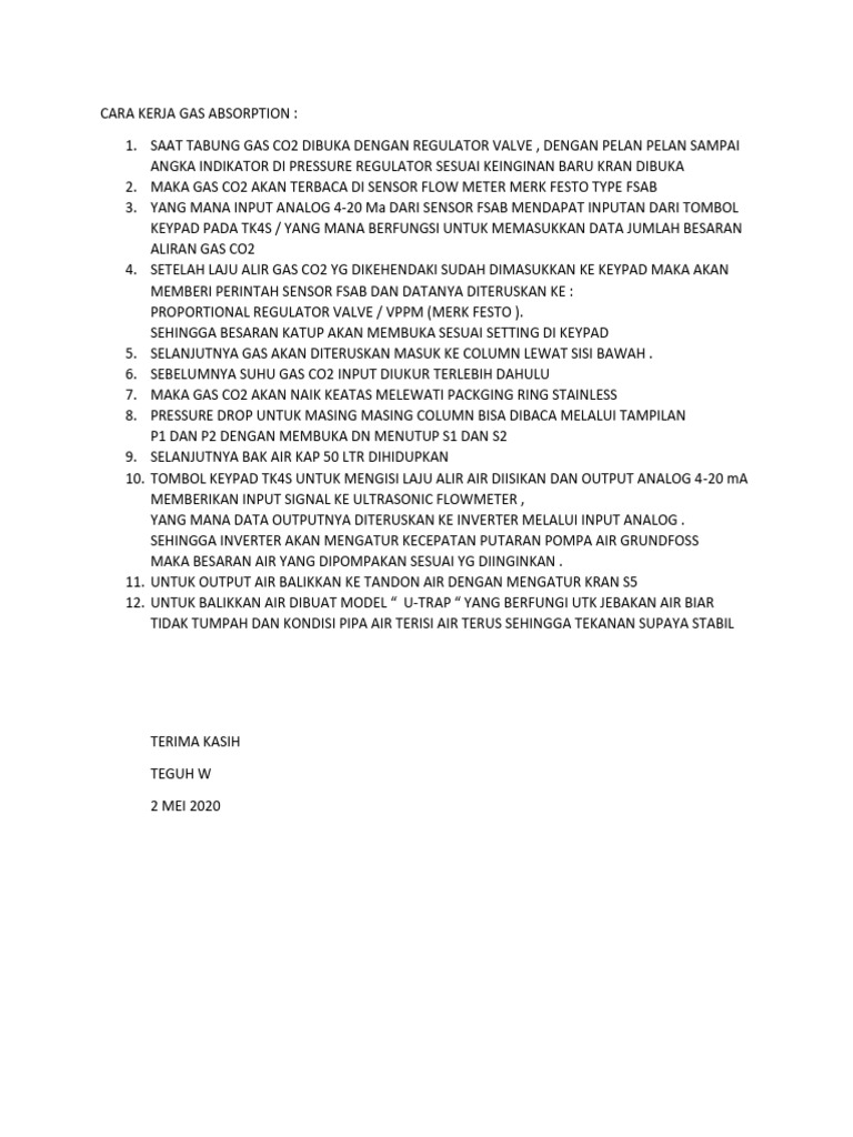 Proses Kerja Gas Absorption CO2 | PDF | Griya & Taman | Sains & Matematika