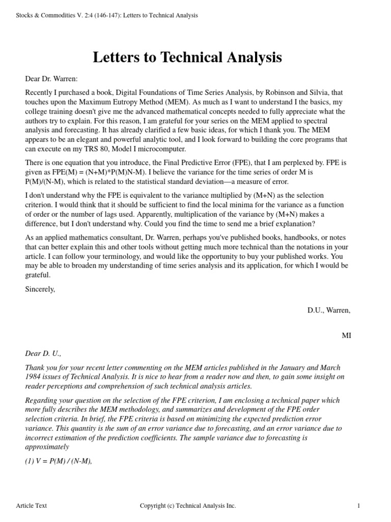 Letter pdf variance technical analysis