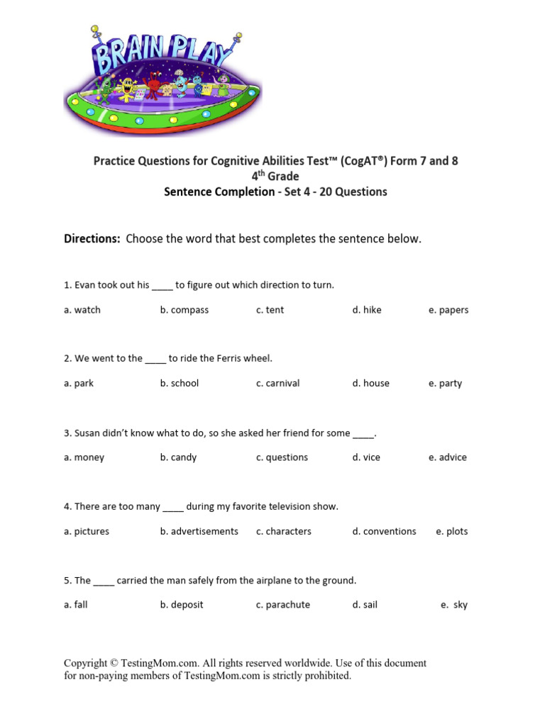 Verbal Cogat Questions