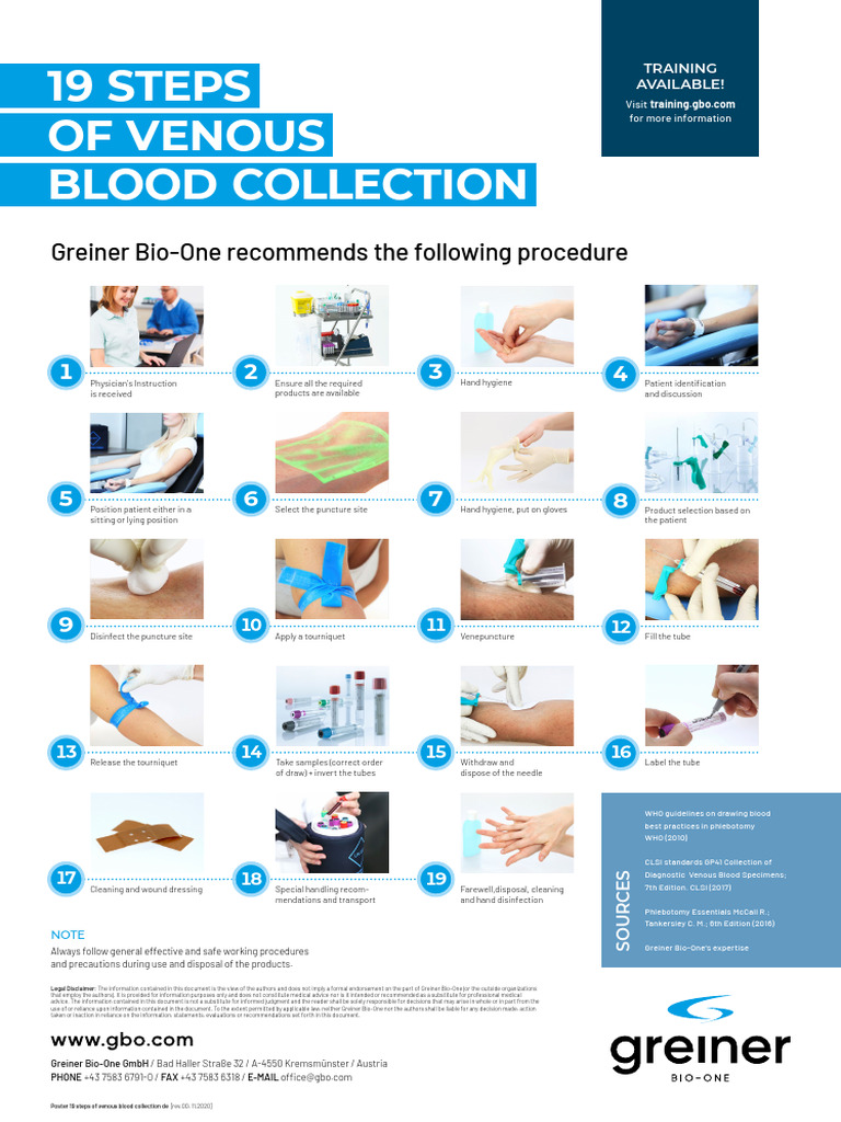19 Steps of Venous Blood Collection | PDF | Medical Specialties ...