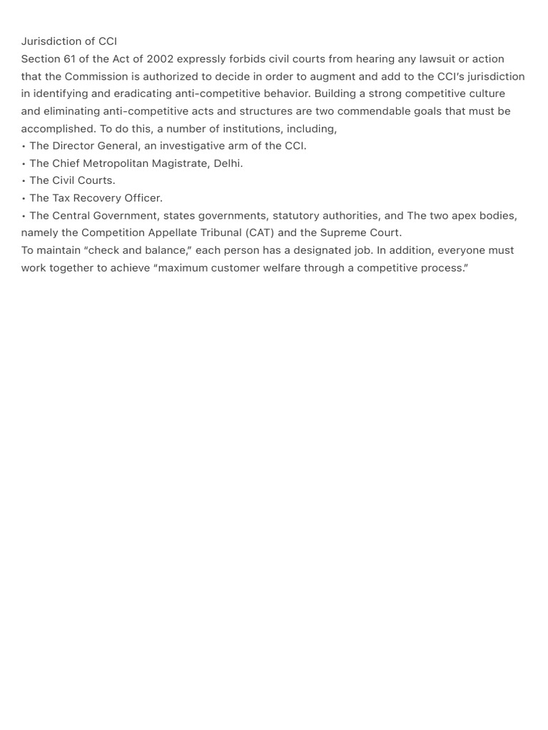 CCI Jurisdiction and Anti-Competitive Laws | PDF
