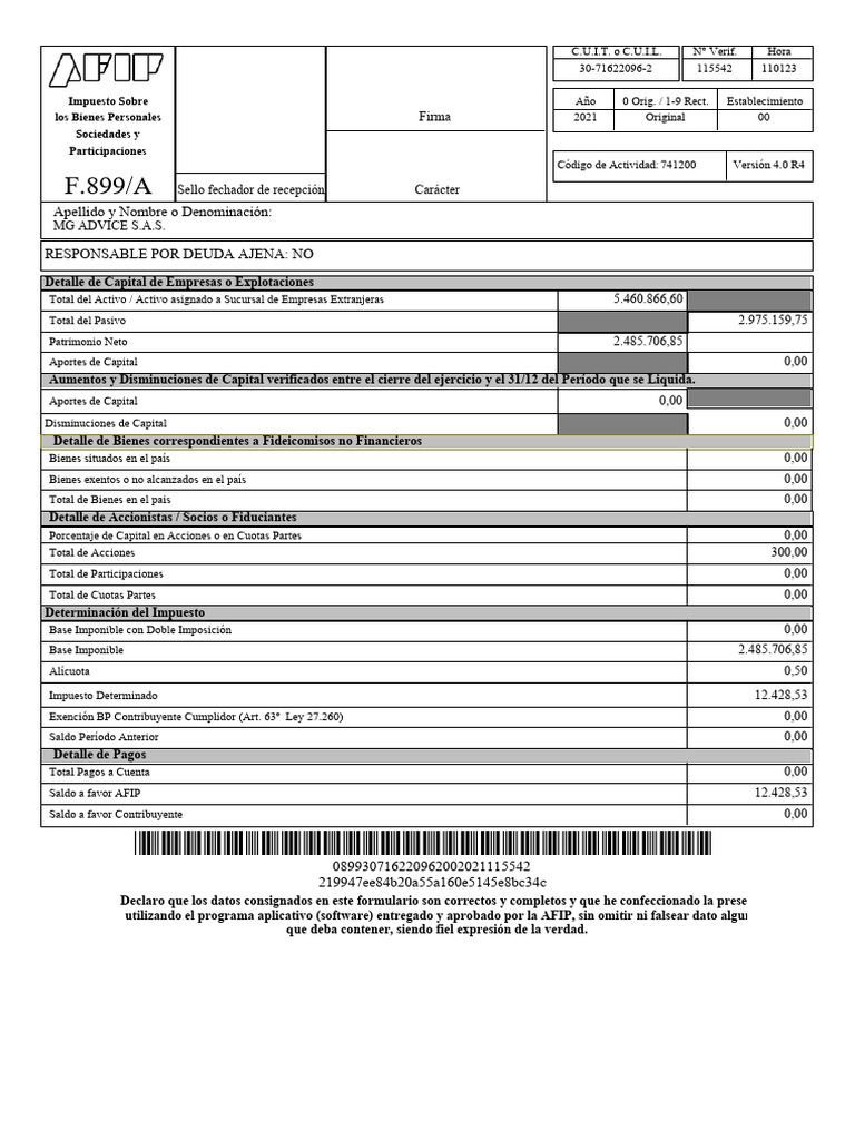 F.899a Afip | PDF