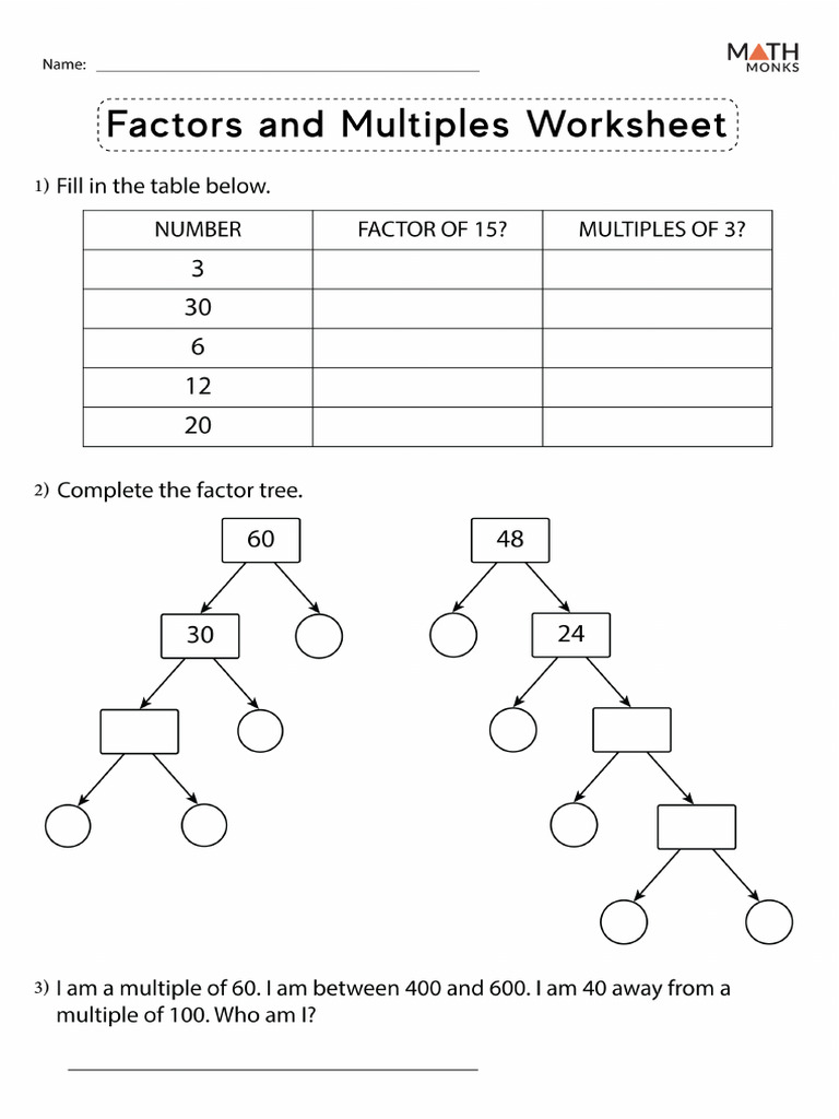 Factors Vs Multiples Worksheet | PDF
