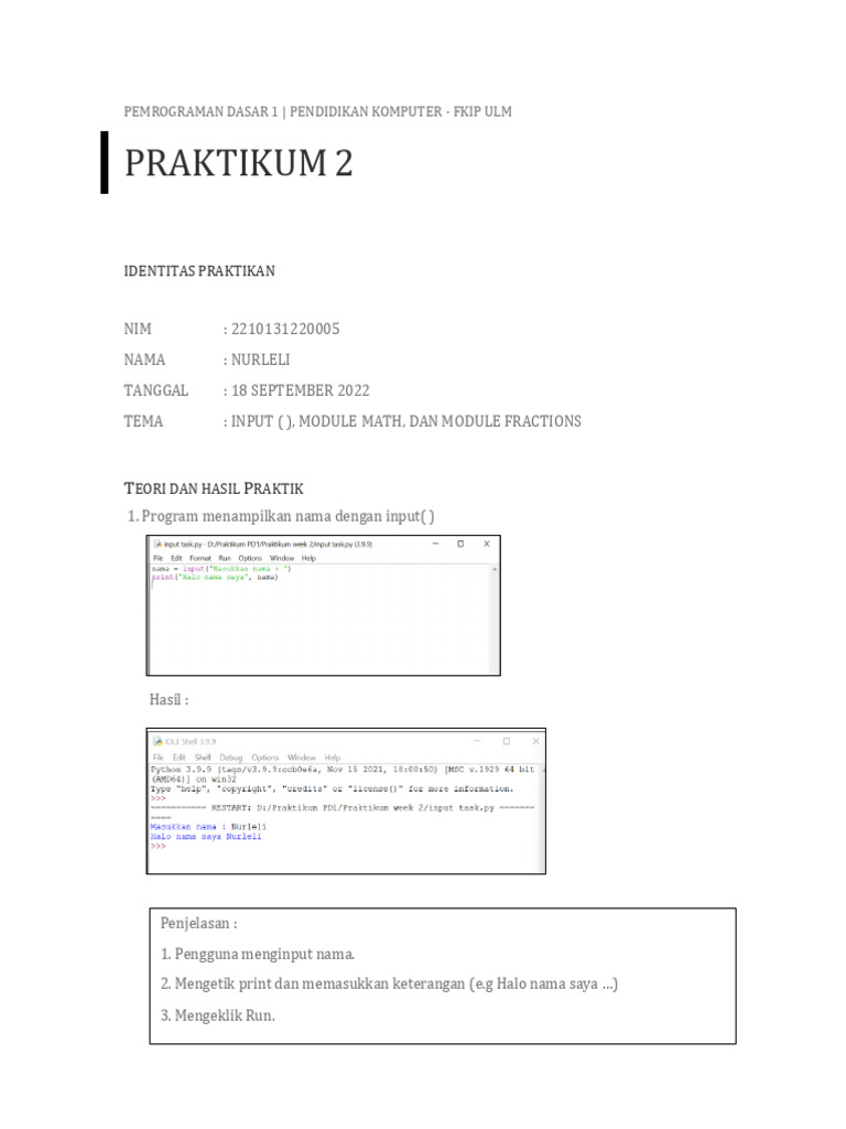 Praktikum Pemrograman Dasar 1 Python | PDF