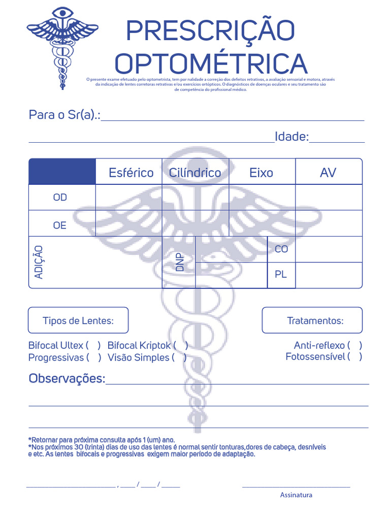 Prescrição Optométrica de Lentes | PDF