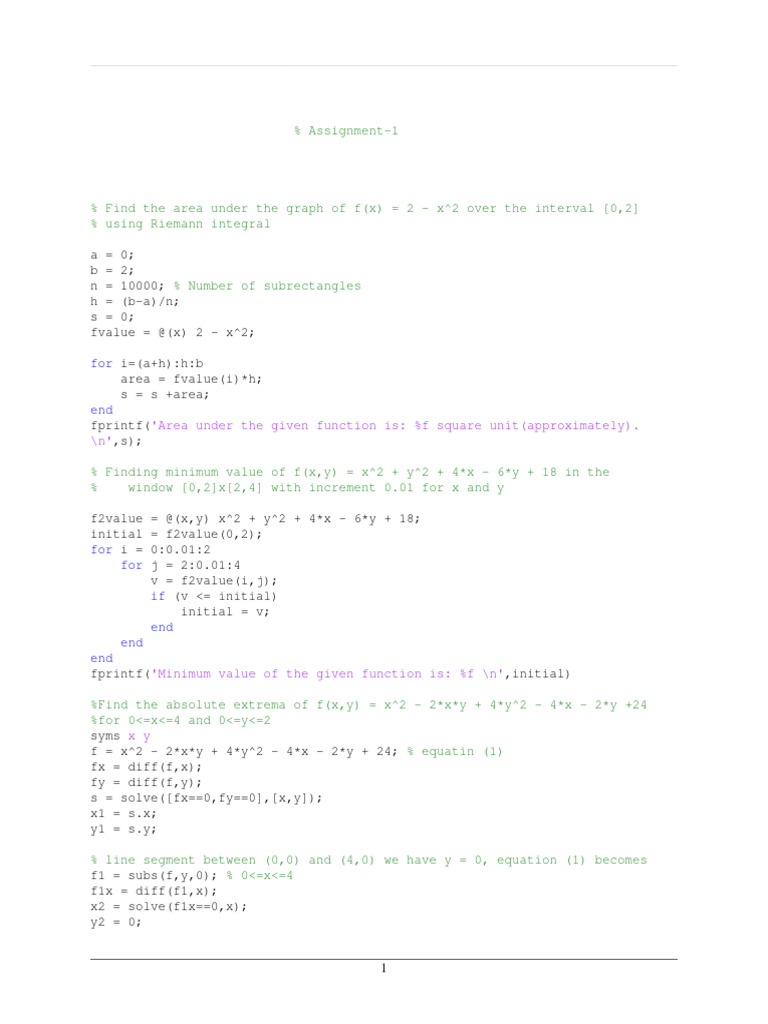 Full MatLab Assignment Solution | PDF | Teaching Methods & Materials