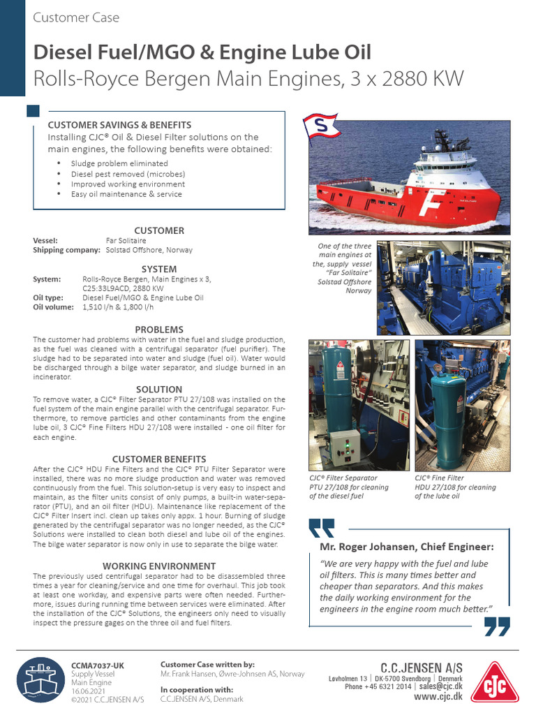 Marine Diesel Fuel Lube Oil Main Engine Supply Vessel Far Solitaire CCMA7037UK PDF