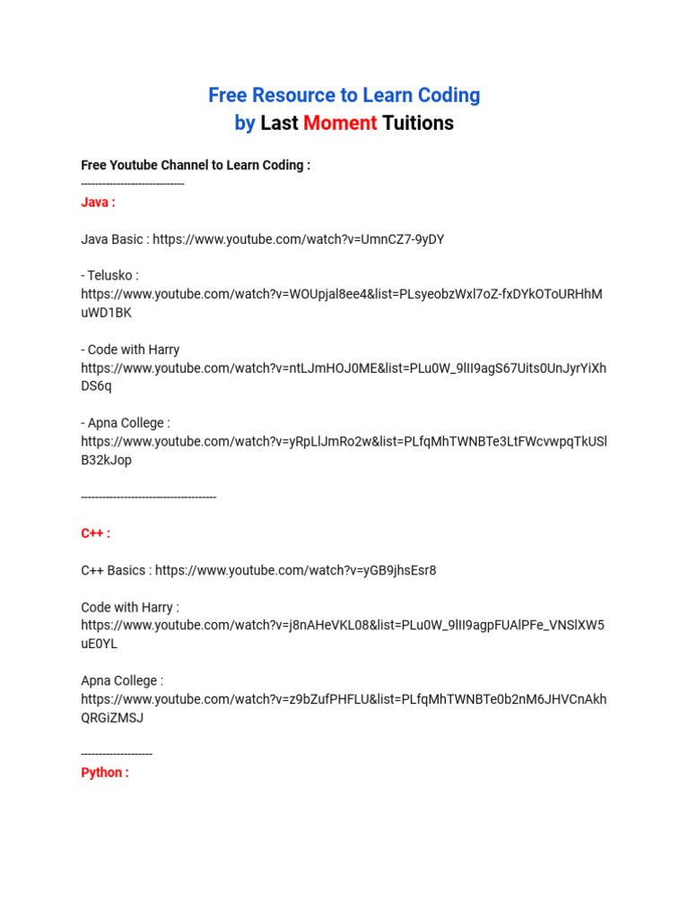 Free Resource To Learn Coding | PDF | Computer Programming | Systems ...