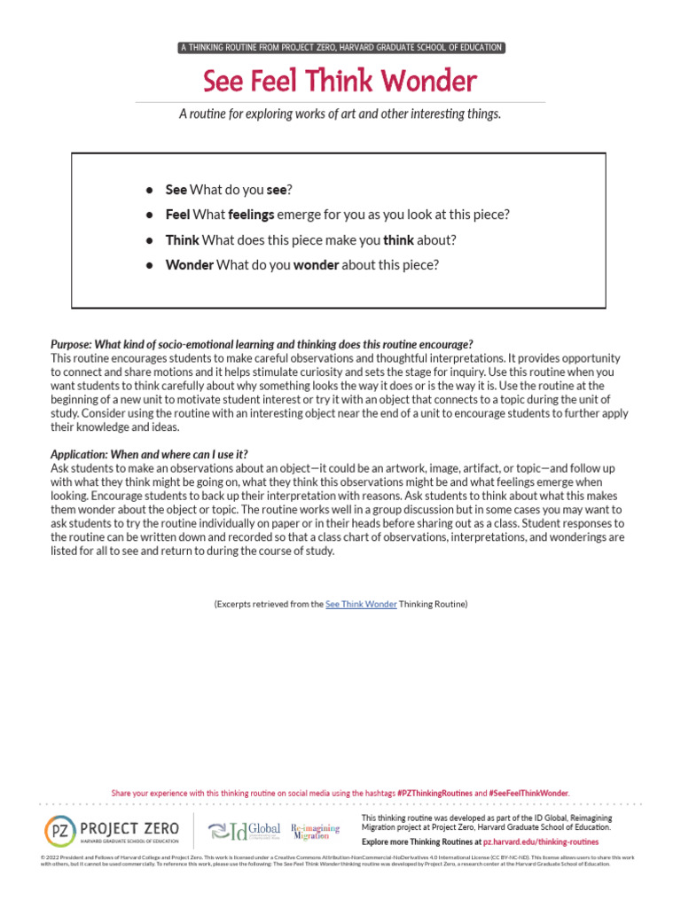 See Feel Think Wonder Routine Guide | PDF | Curiosity | Cognition