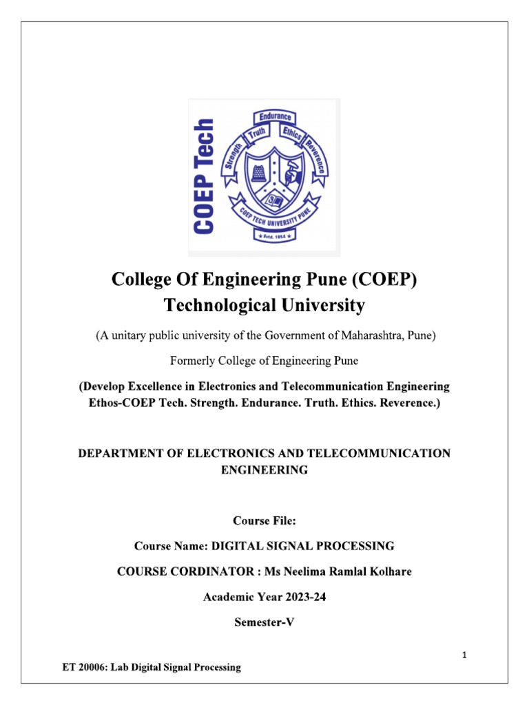 Dsp Lab Manual Using Matlab With Theory Of Planned