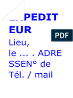 Expedit EUR: Lieu, Le ... - ADRE SSEN° de Tél. / Mail