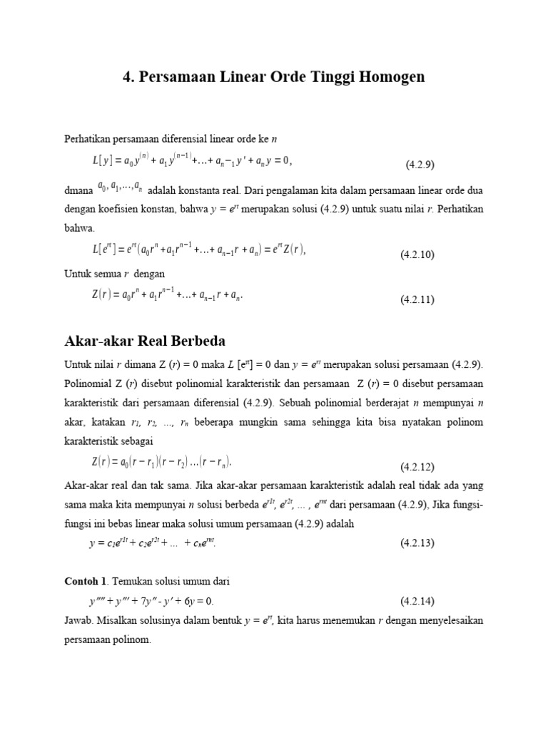 Solusi Persamaan Linear Homogen Orde Tinggi | PDF