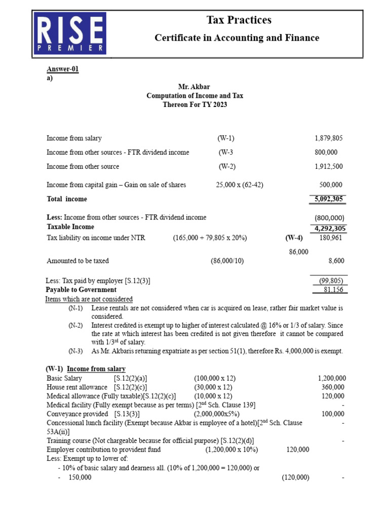 Income Tax Numericals Solutions | PDF | Income | Irs Tax Forms