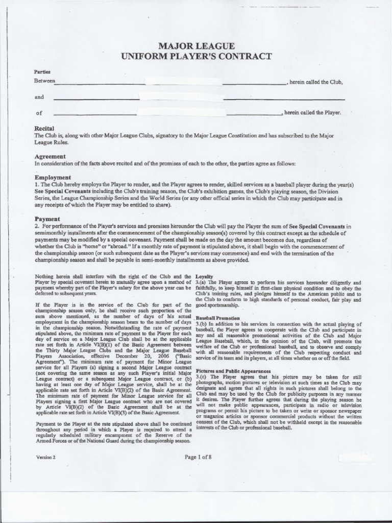MLB Uniform Player Contract Overview | PDF | Assignment (Law) | Payroll Tax