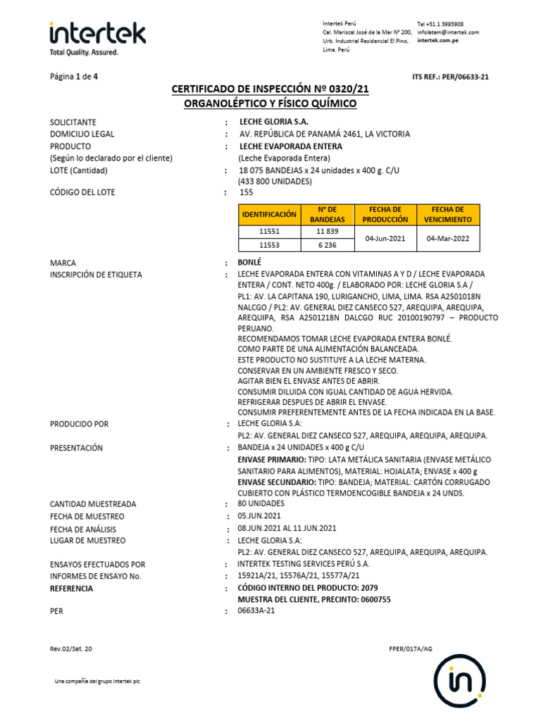 Entera  Indunilo S.A.S. Leche líquida y leche en polvo