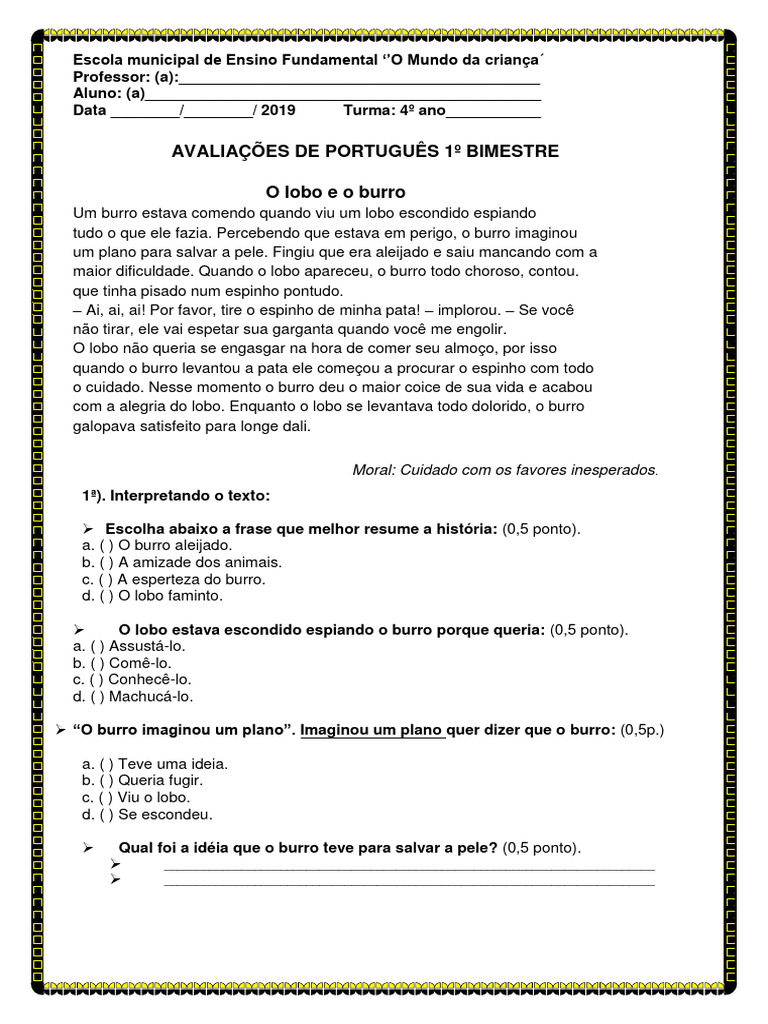 Avaliações de Português 4º Ano 1º Bimestre | PDF | Terra